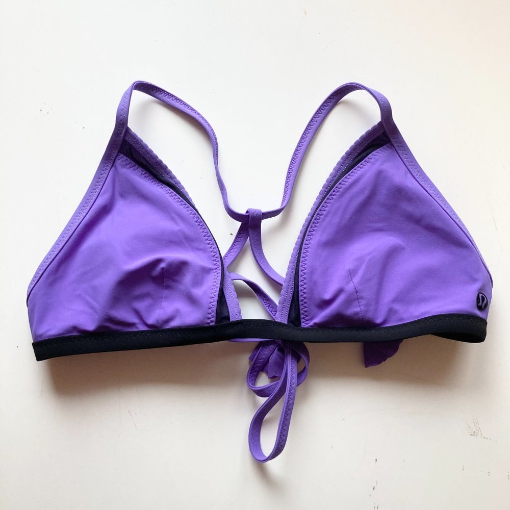 LULULEMON Beach Break Power Purple Black Halter Tie Triangle Bikini Top - Picture 2 of 12